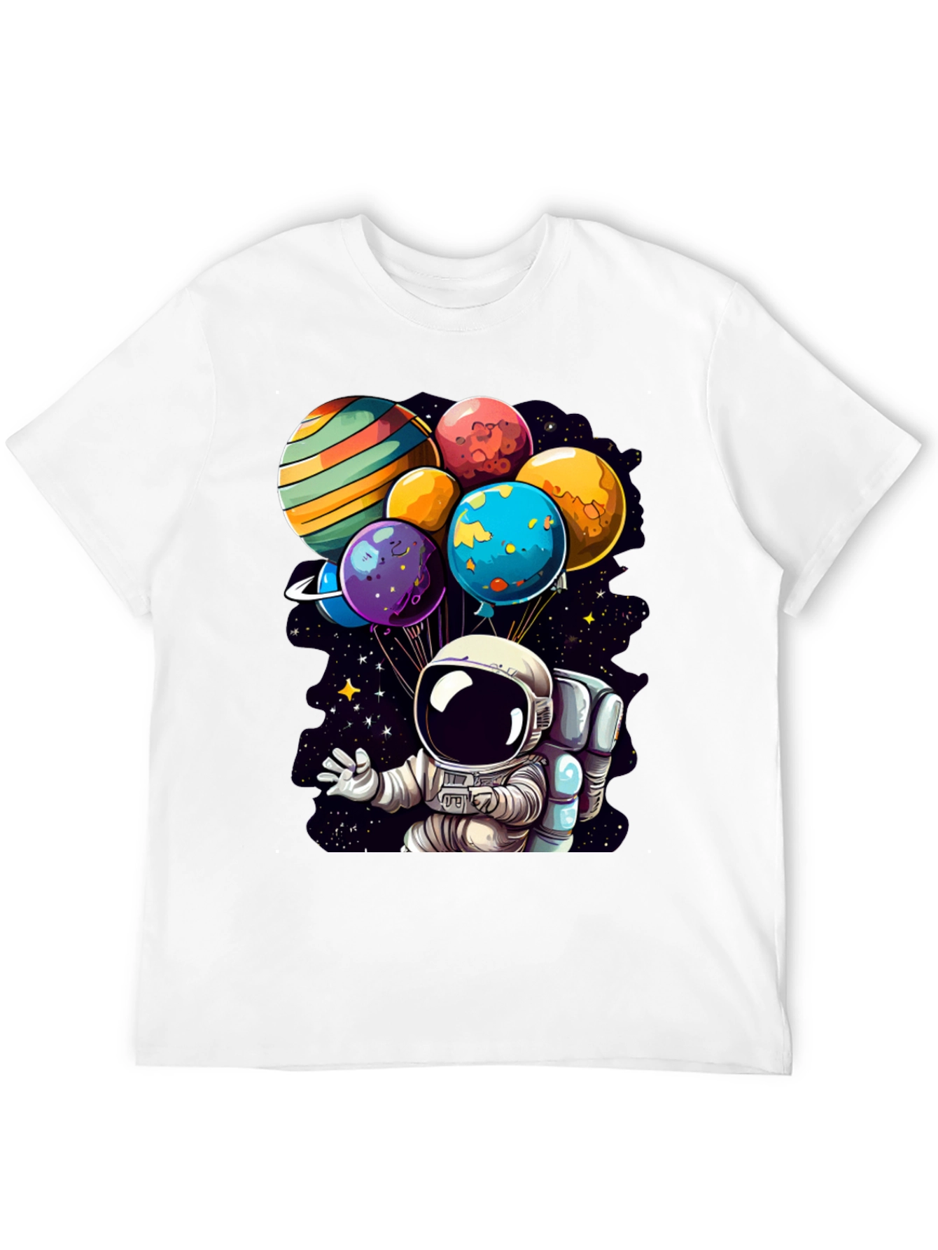 Black Astronaut Planet Balloons Graphic Tee view 12