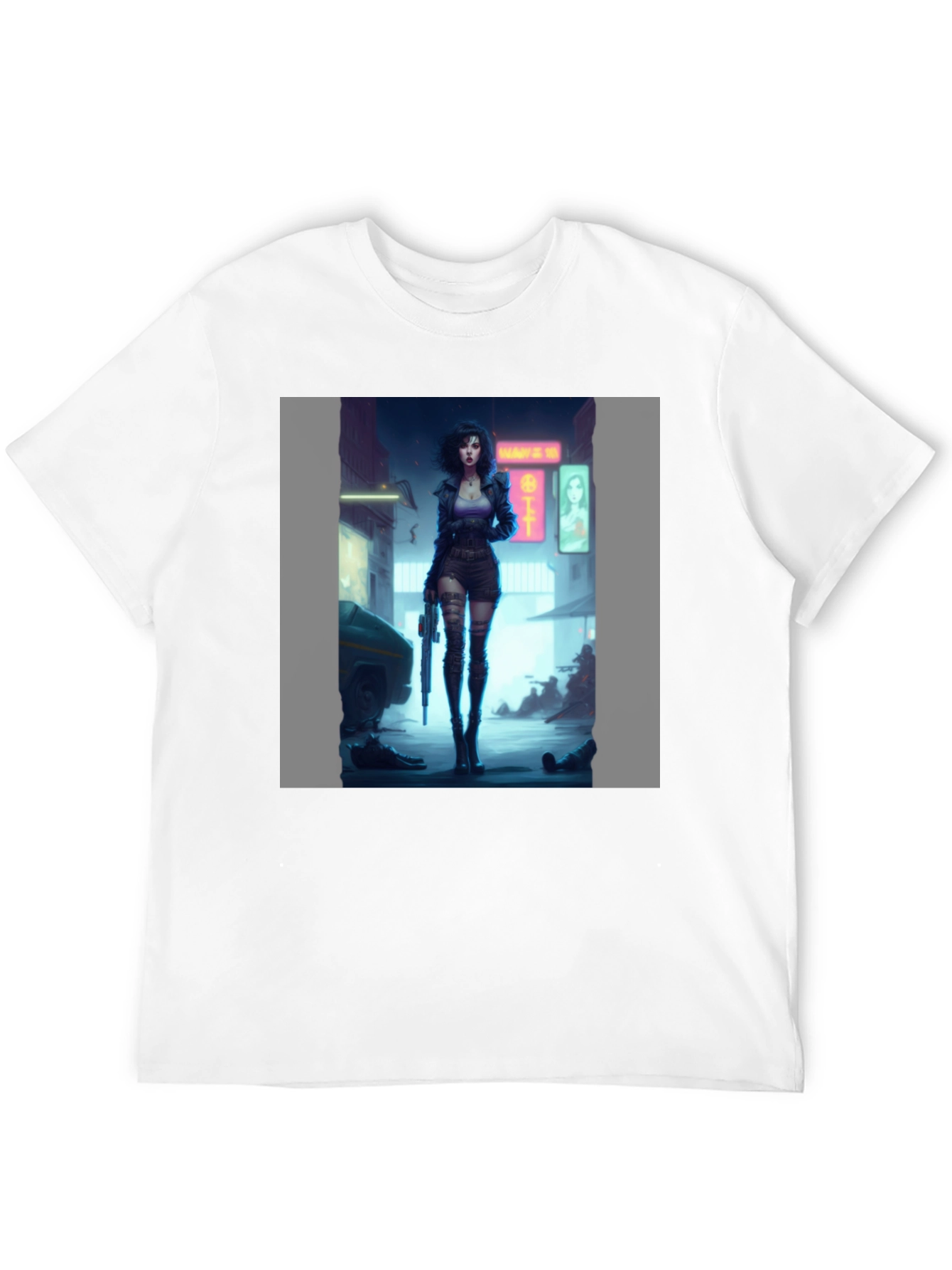 Black Cyberpunk Girl Graphic Black T-Shirt view 12