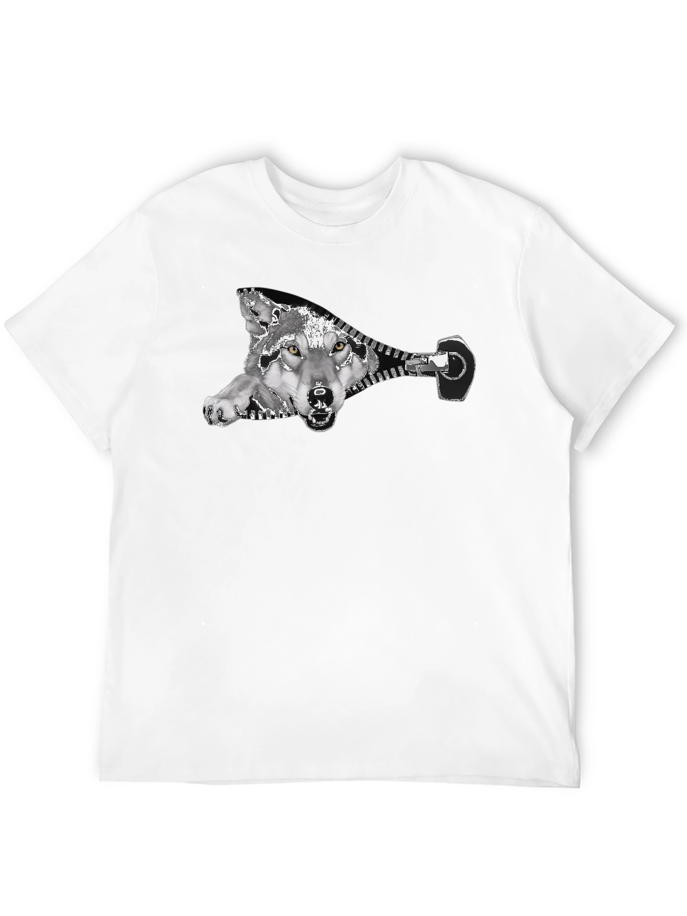 Black Wolf Zipper Graphic Print Black T-Shirt view 12