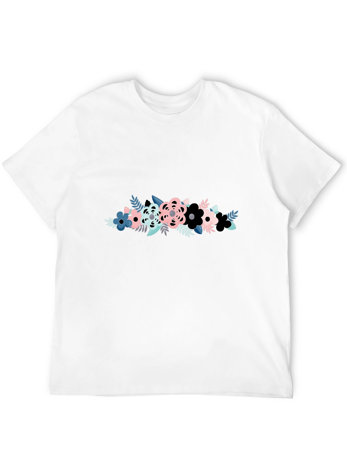 Black Floral Graphic Print Men's Black T-Shirt view 12