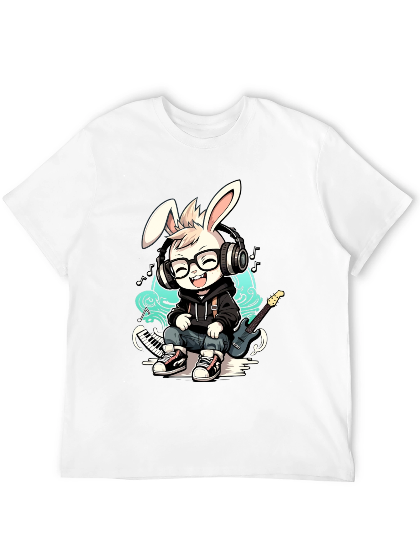 Black Cool Bunny Musician T-Shirt view 12
