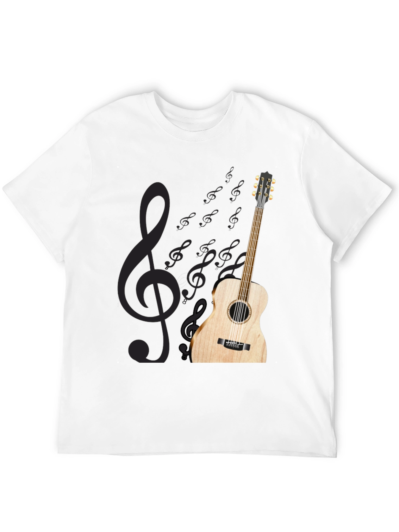 Black Acoustic Guitar Treble Clef Black T-Shirt view 12