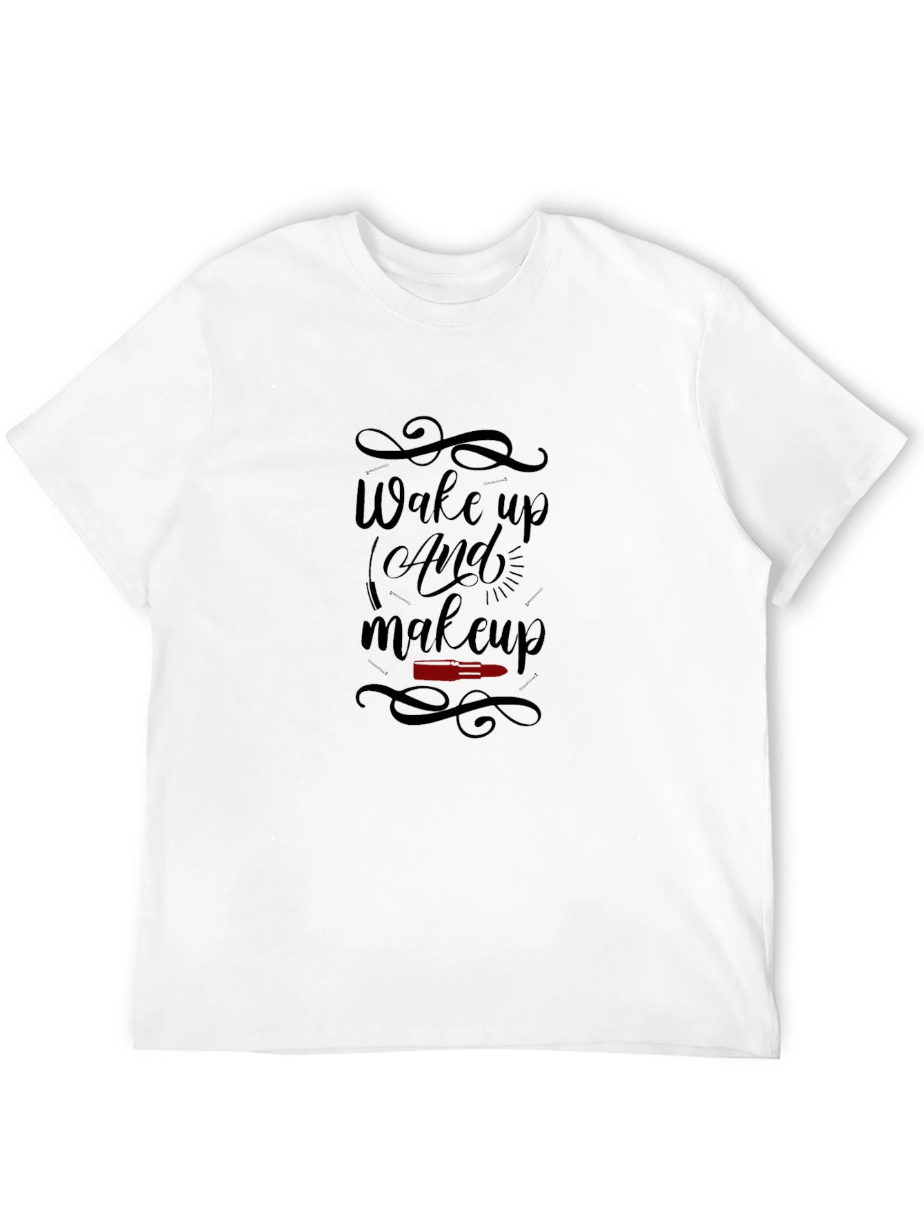 Black Wake Up & Makeup Graphic Tee - Black Cotton Blend view 12