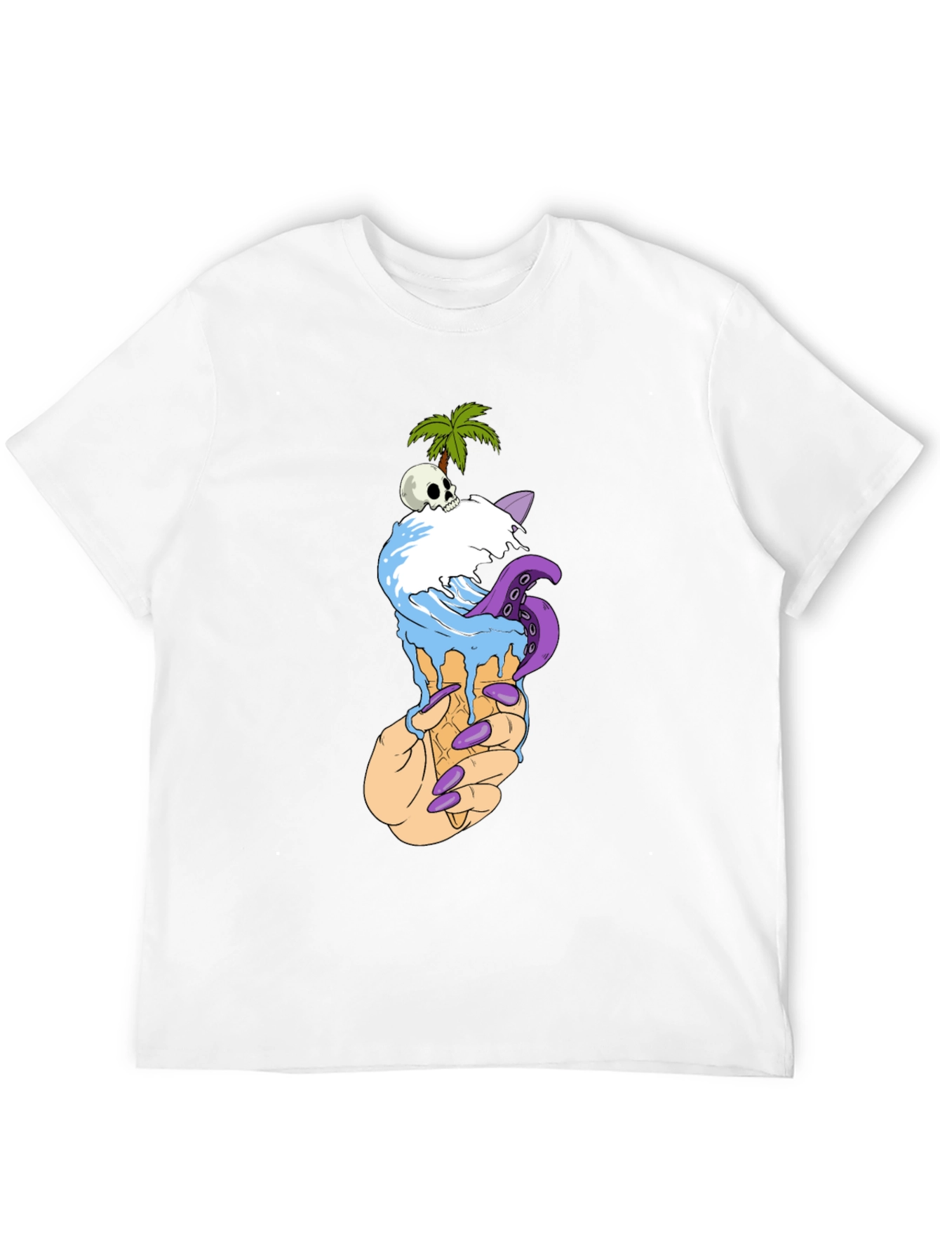 Black Ice Cream Cone Skull Palm Tree Graphic Tee view 12