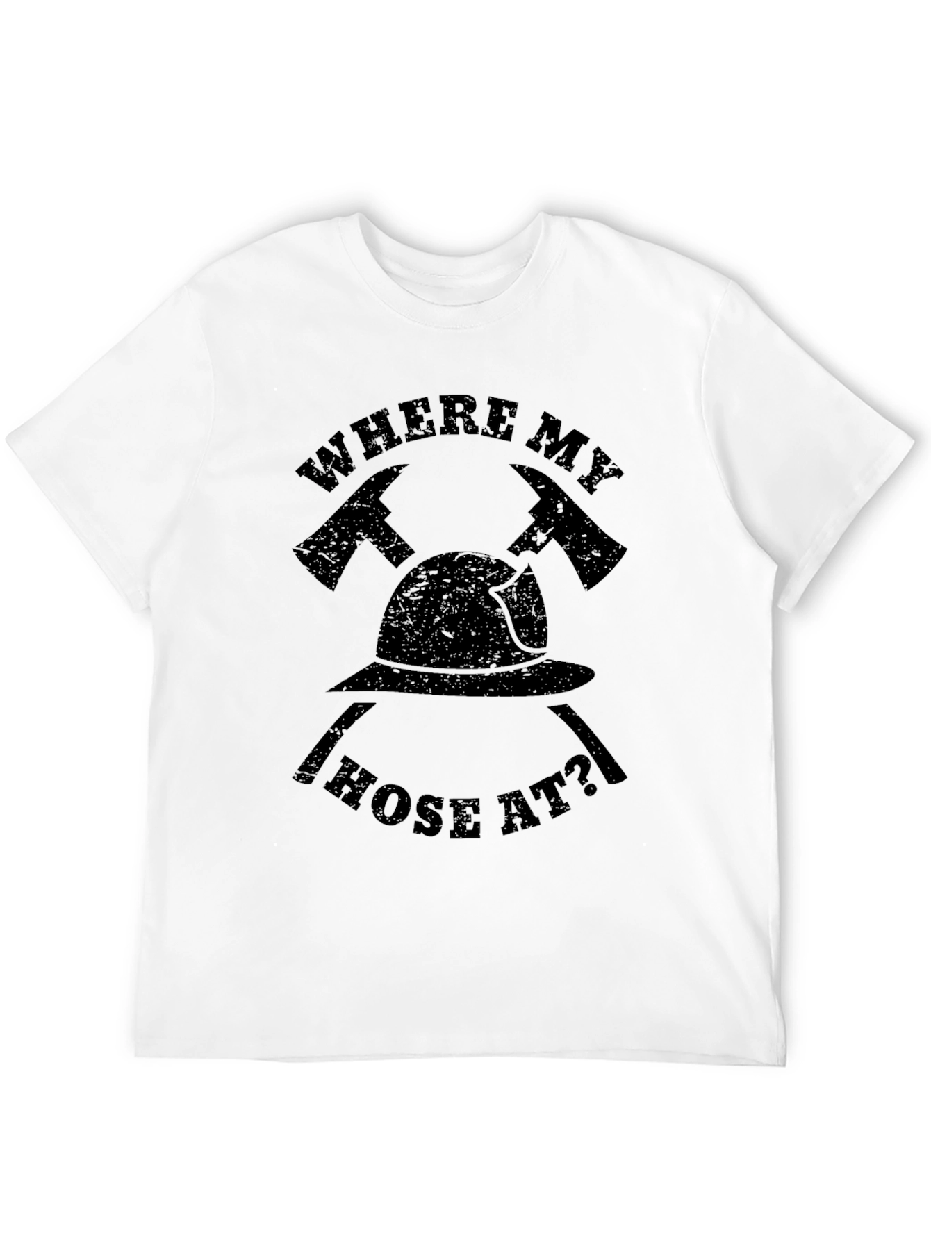 Black Firefighter "Where My Hose At?" Black T-Shirt view 12