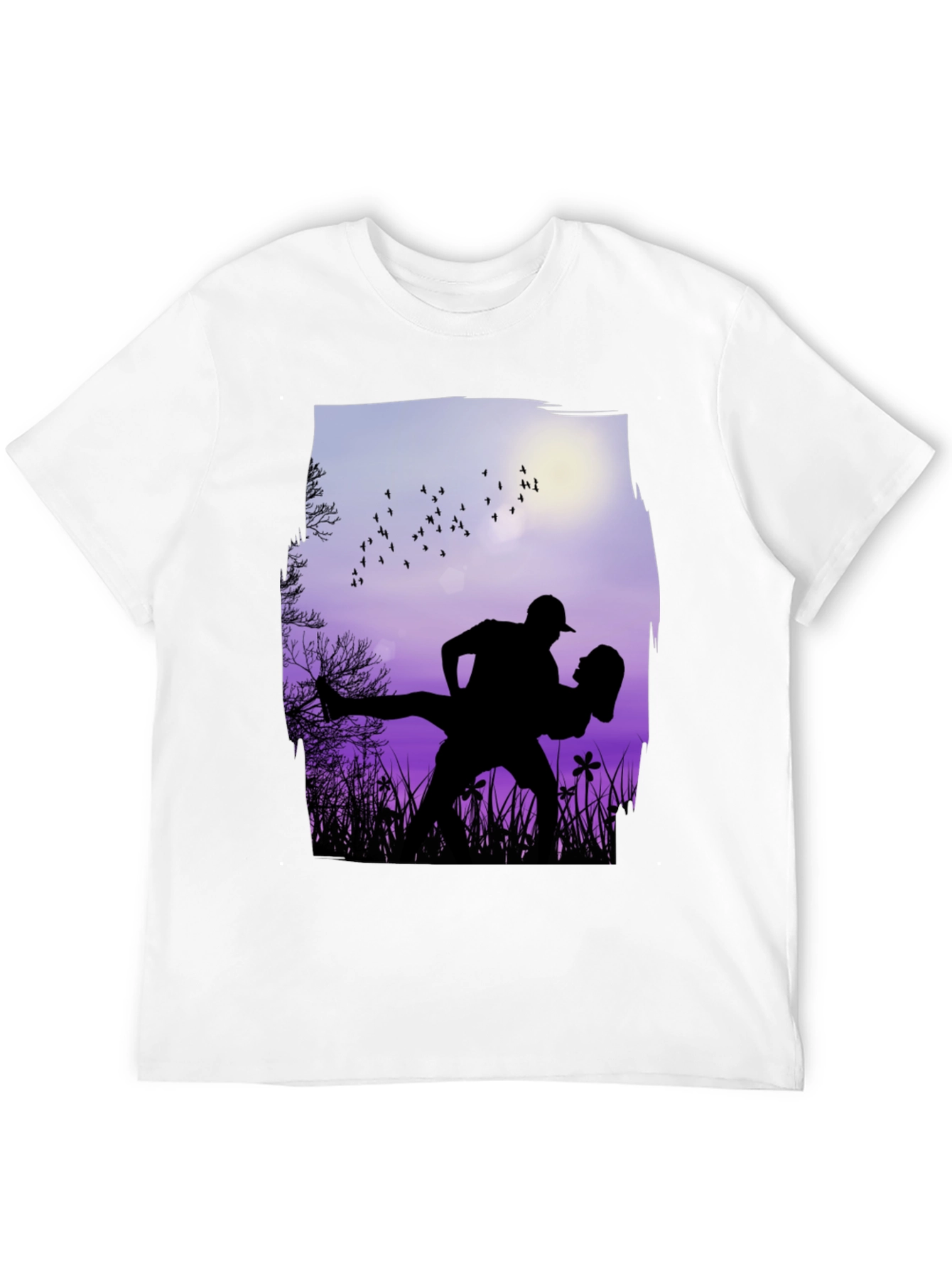 Black Silhouette Couple Dance Graphic T-Shirt - Romantic Design view 12