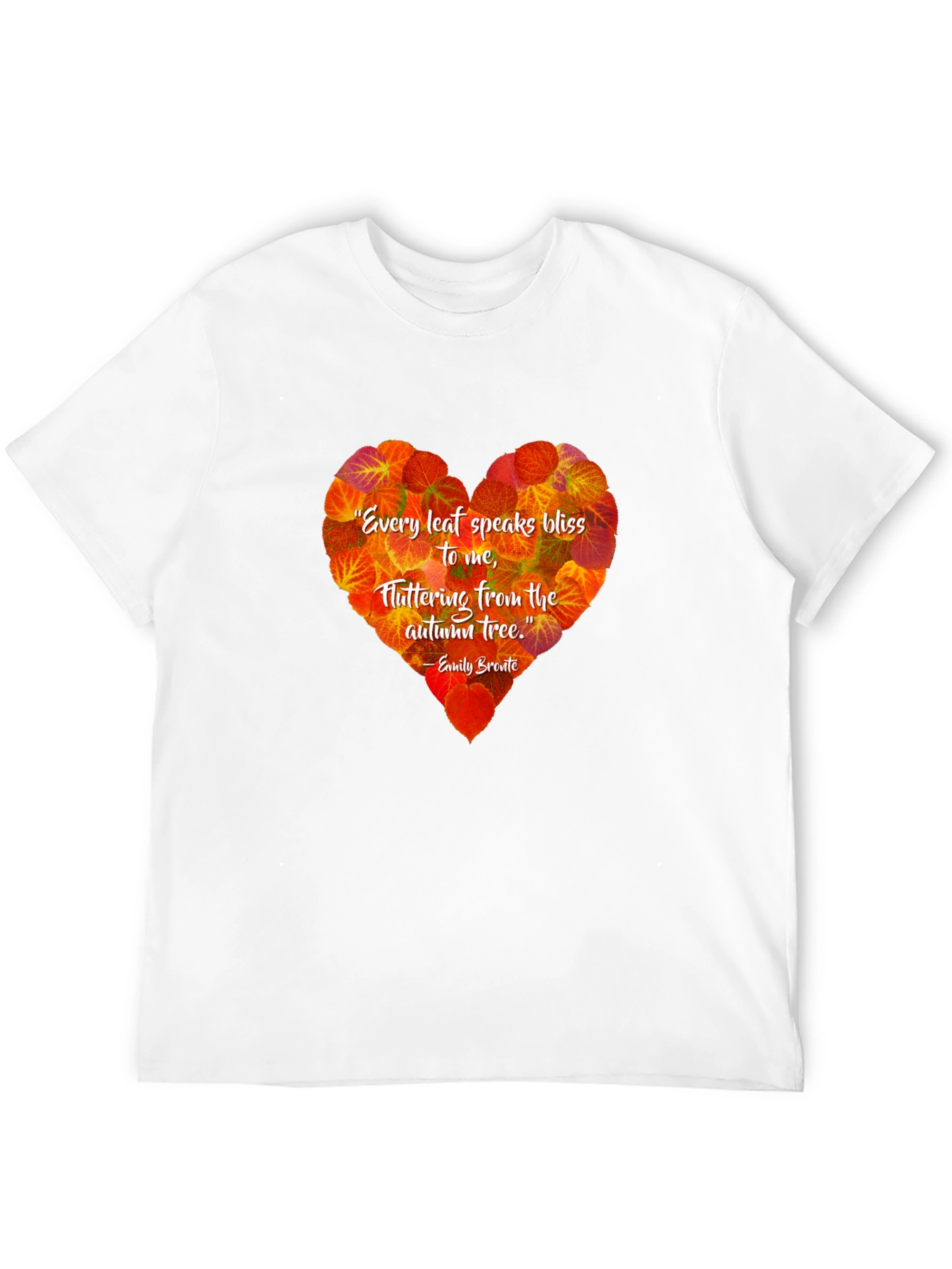 Black Autumn Leaf Heart T-Shirt - Emily Bronte Quote view 12
