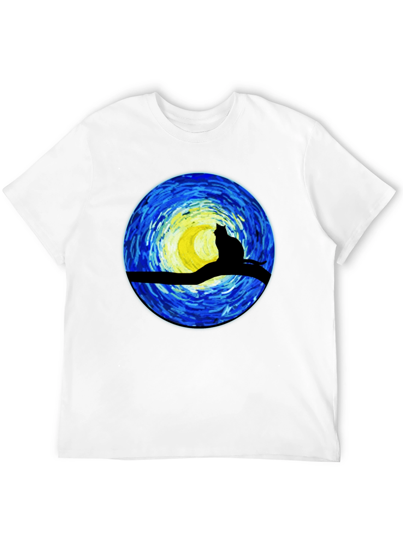 Black Starry Night Cat T-Shirt - Artistic Graphic Tee view 12