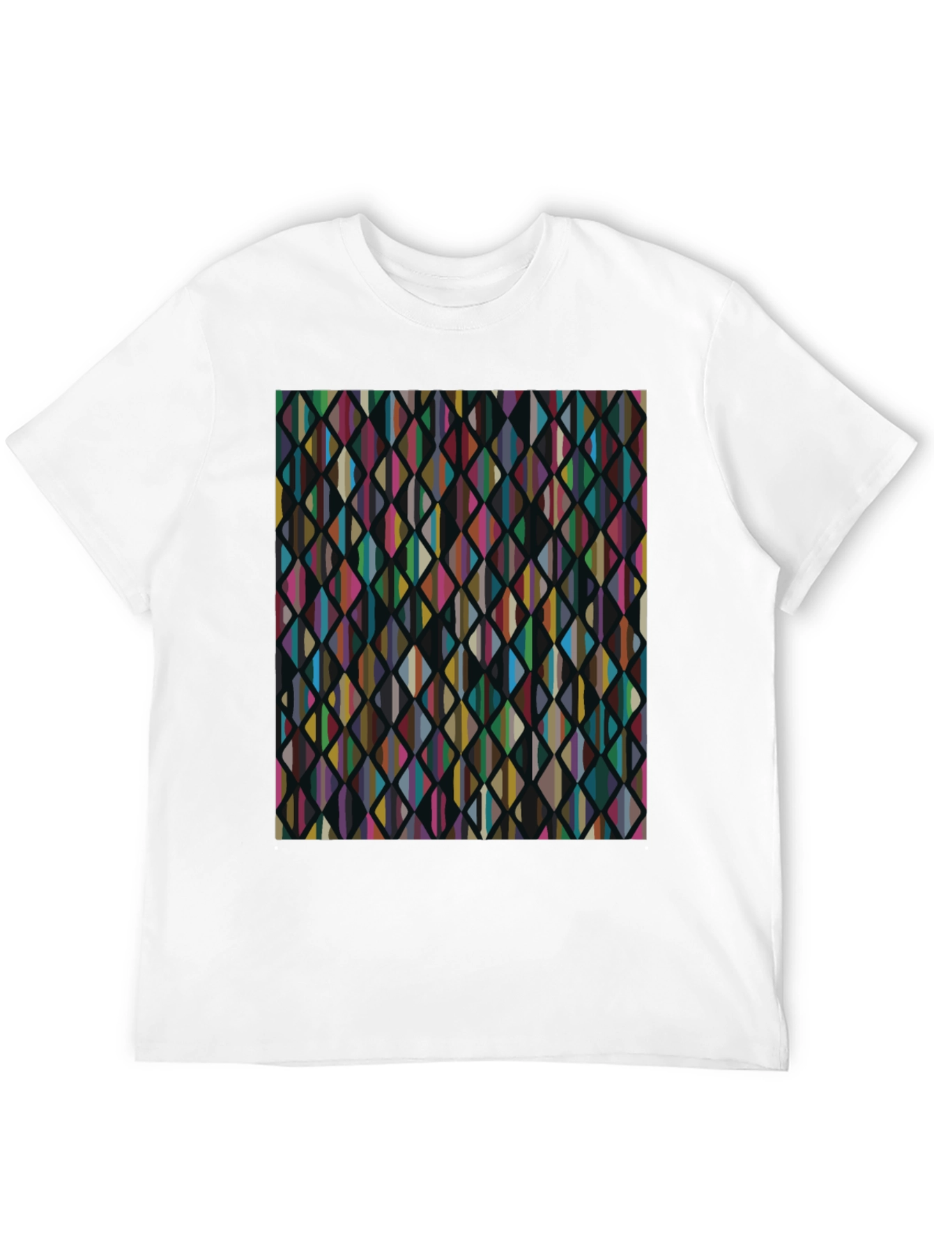 Black Abstract Geometric Rhombus Pattern Black T-Shirt view 12