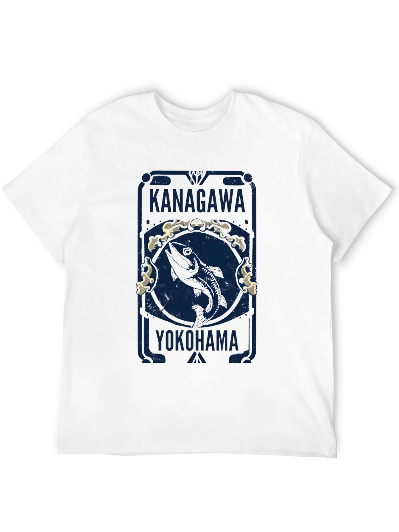 Black Kanagawa Yokohama Fish Graphic Tee - Black Cotton T-Shirt view 12