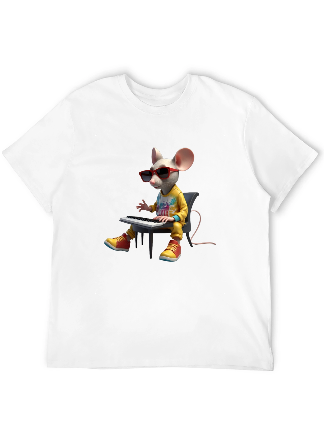 Black Cool Mouse Playing Piano Black T-Shirt view 12