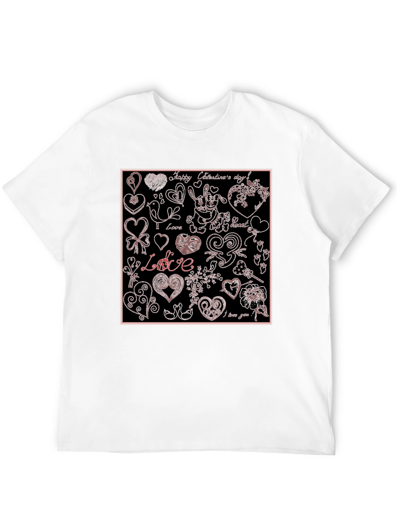 Black Valentine's Day Hearts Pattern Graphic Tee view 12