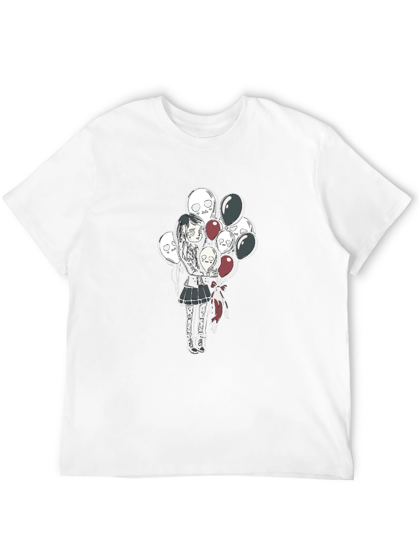 Black Gothic Girl with Skull Balloons Black T-Shirt view 12