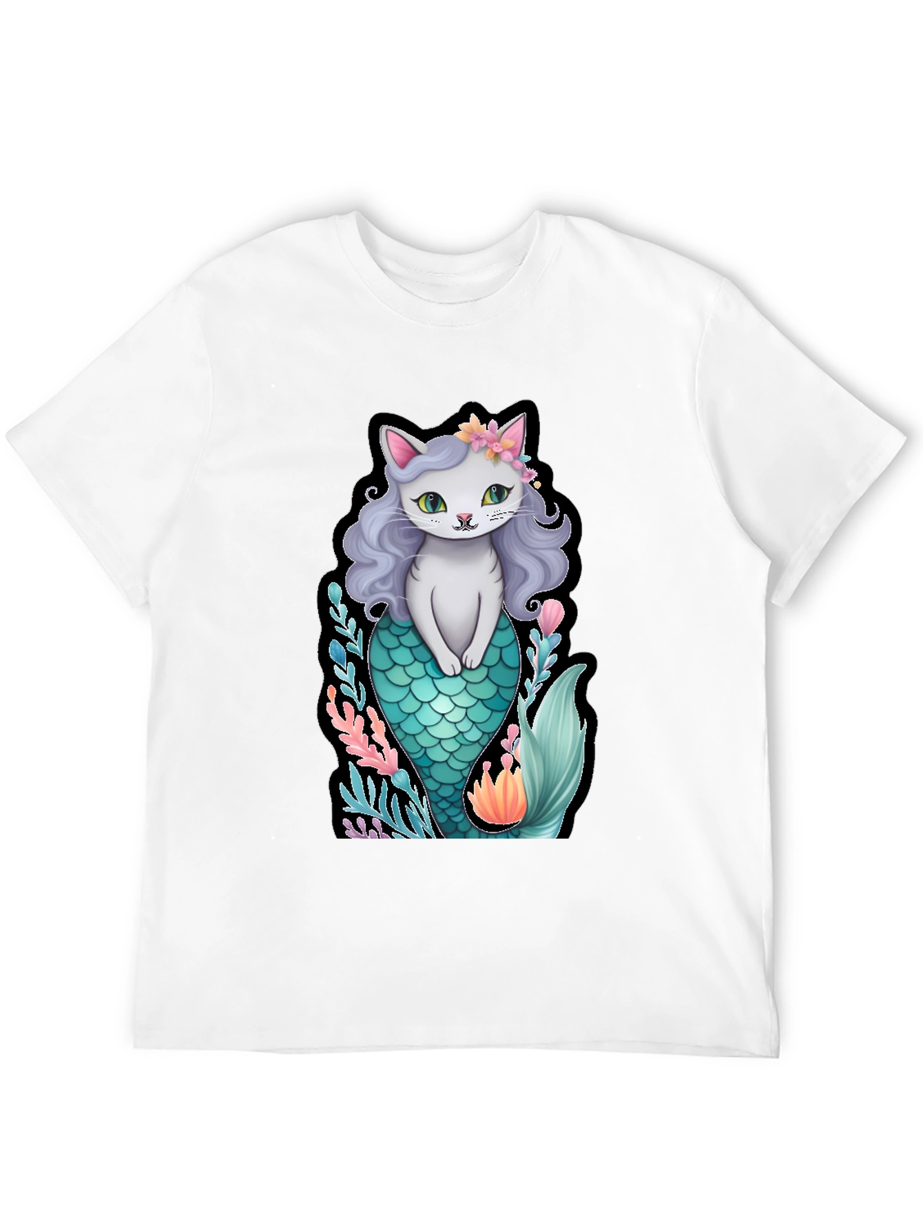 Black Cat Mermaid Graphic T-Shirt - Unique Novelty Tee view 12