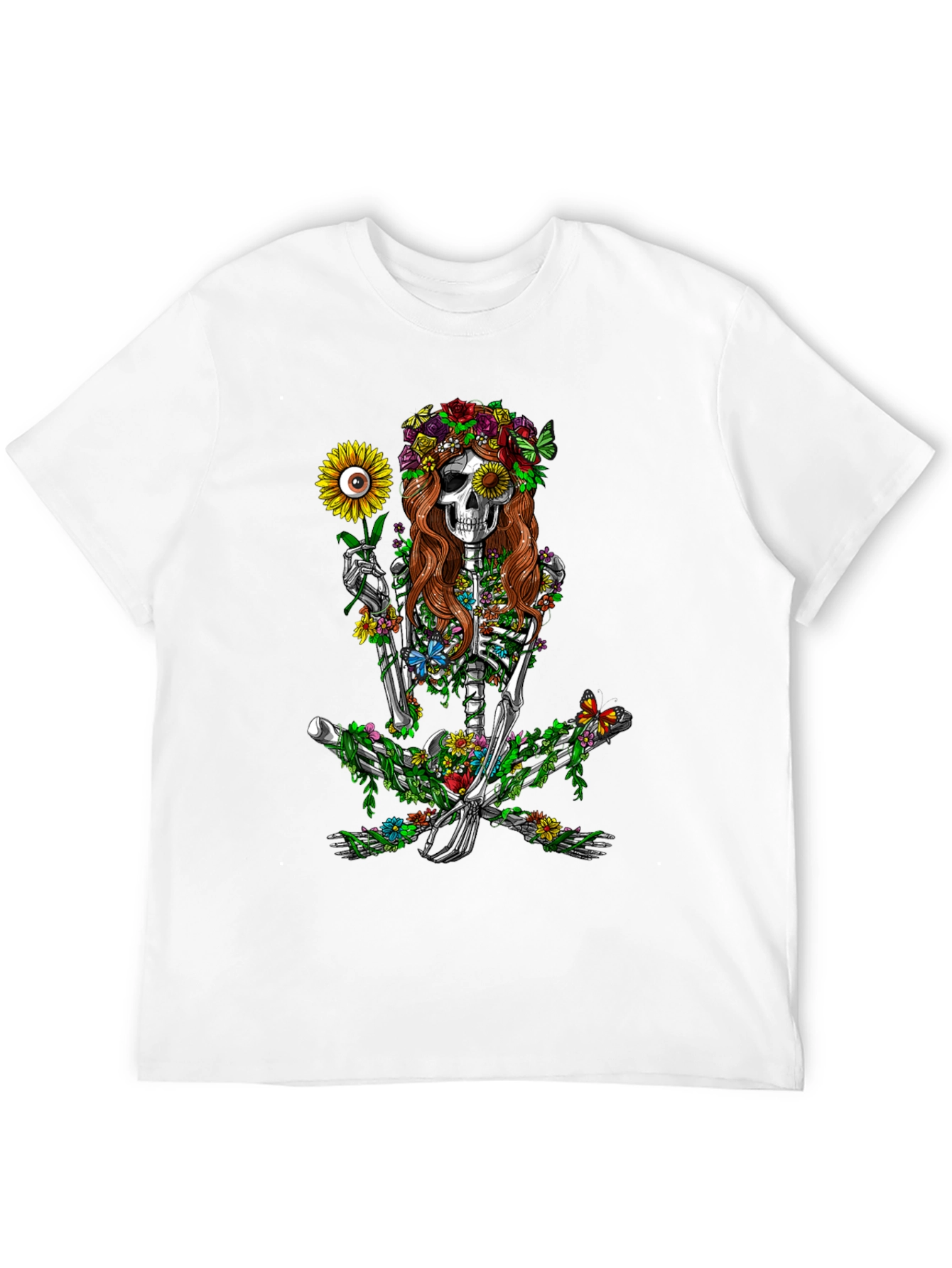 Black Floral Skeleton Graphic T-Shirt - Unisex Black Tee view 12