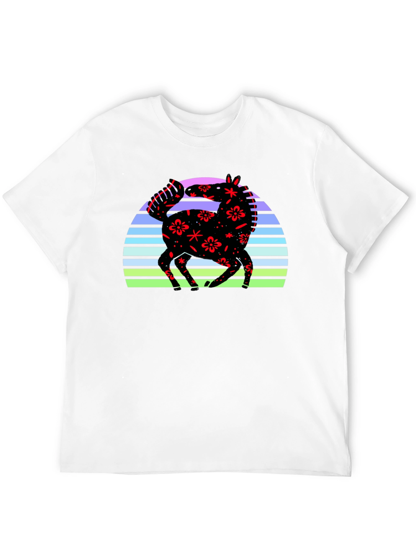 Black Floral Horse Sunset Graphic Tee - Black view 12