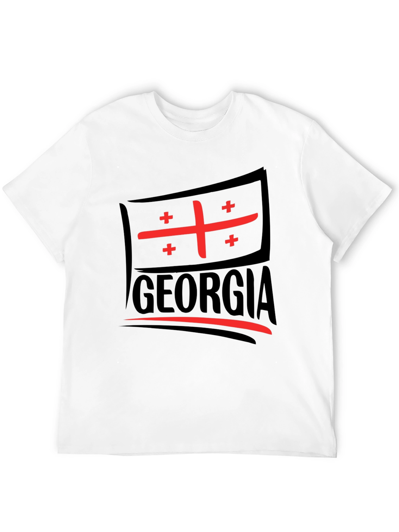 Black Georgia Flag T-Shirt - Black Cotton Tee view 12