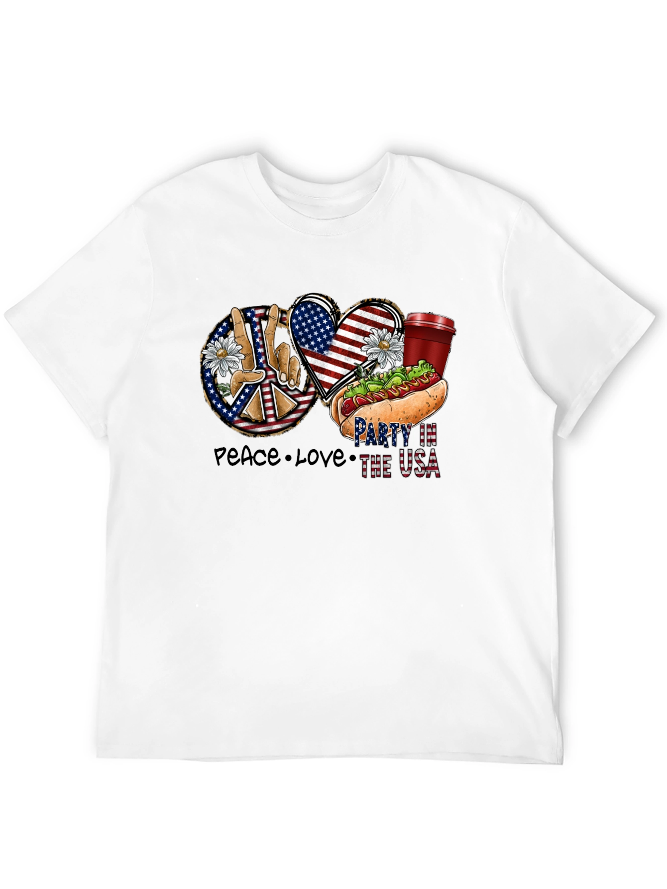 Black Patriotic Peace, Love & USA Party T-Shirt view 12