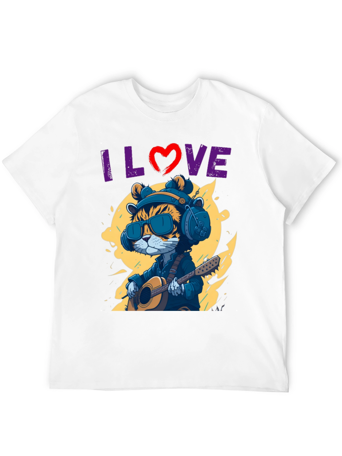 Black I Love Music Cat T-Shirt view 12