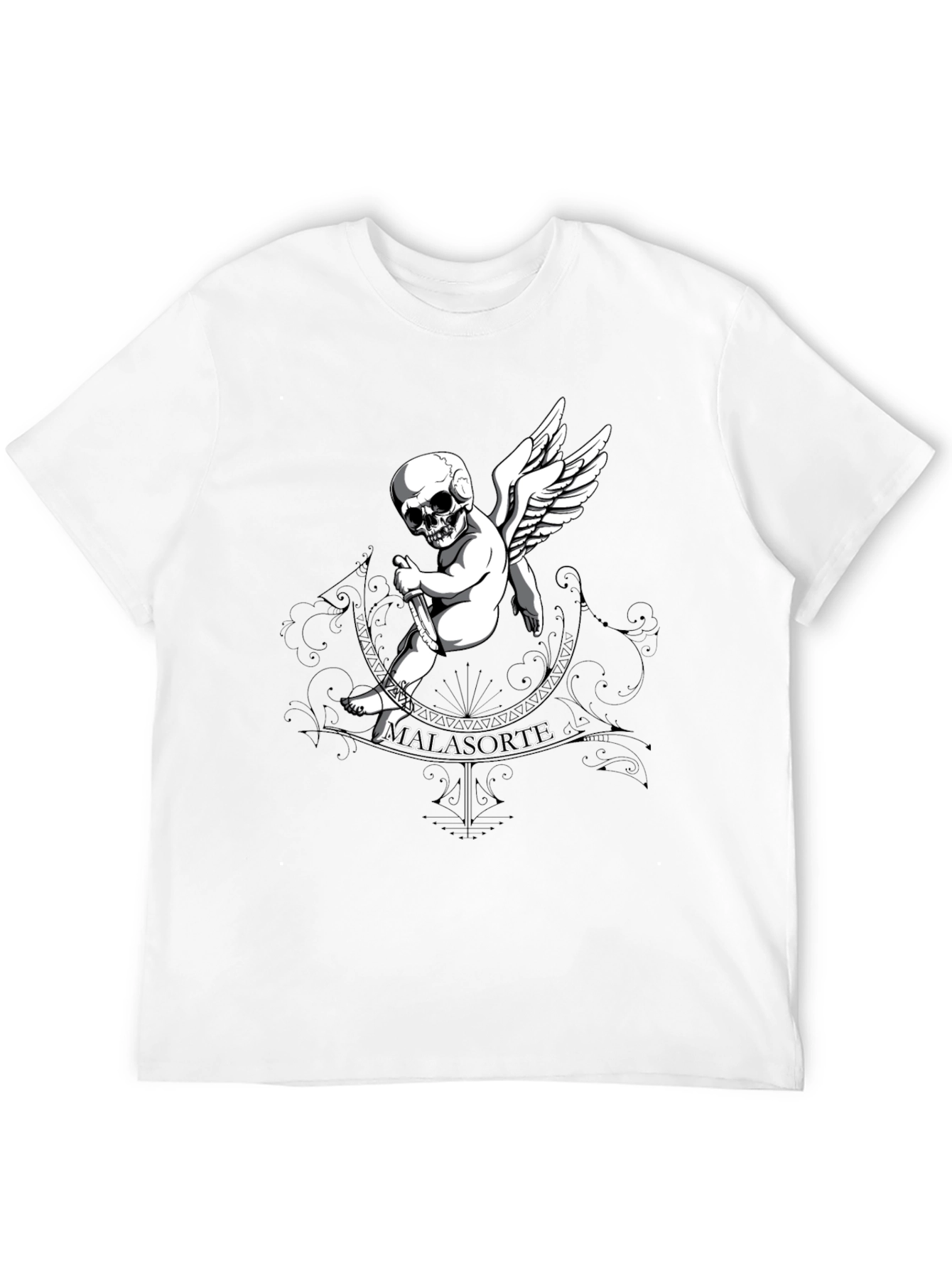 Black Skull Cupid Graphic T-Shirt - Men's Black Tee view 12