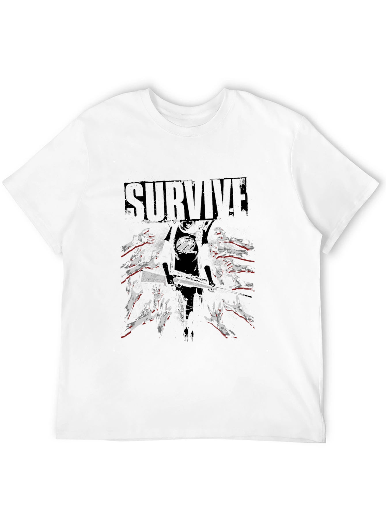 Black Survive Zombie Graphic Print Black T-Shirt view 12