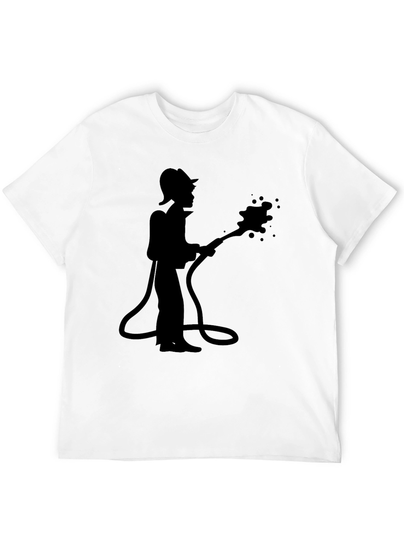 Black Firefighter Silhouette Graphic Tee - Black Cotton Casual Shirt view 12