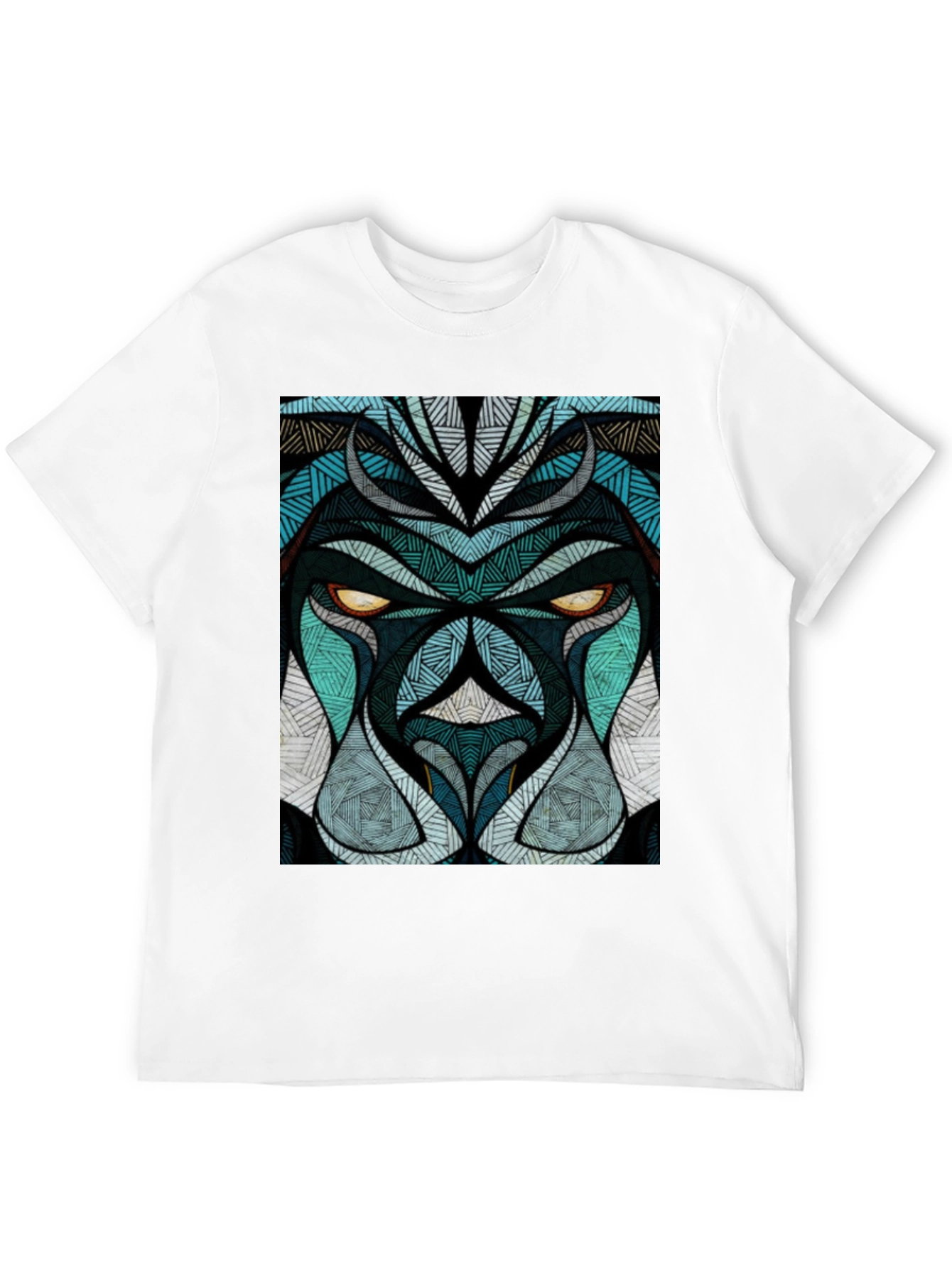 Black Abstract Lion Face Graphic Black T-Shirt view 12