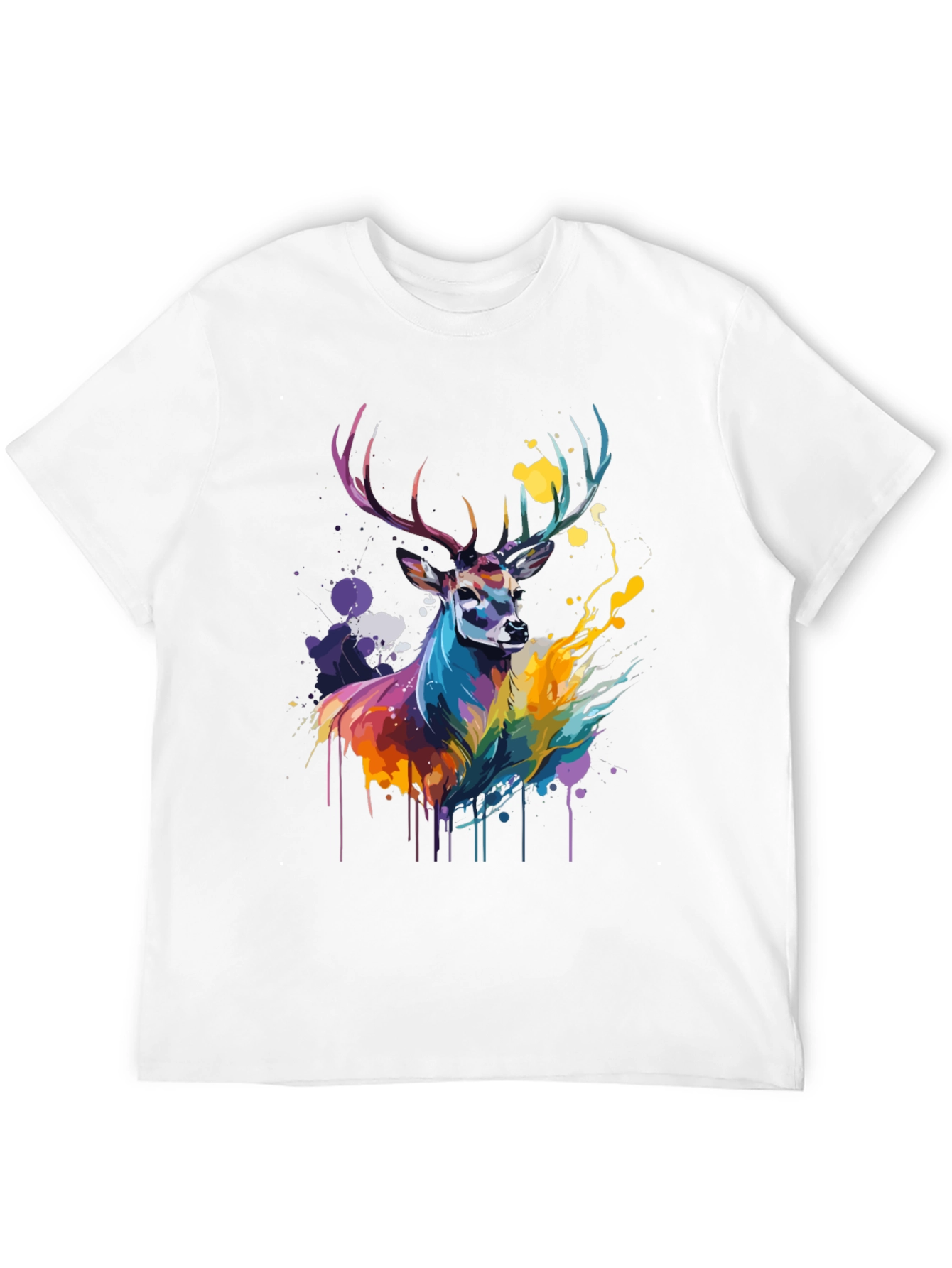 Black Colorful Deer Graphic Tee - Men's Black T-Shirt view 12