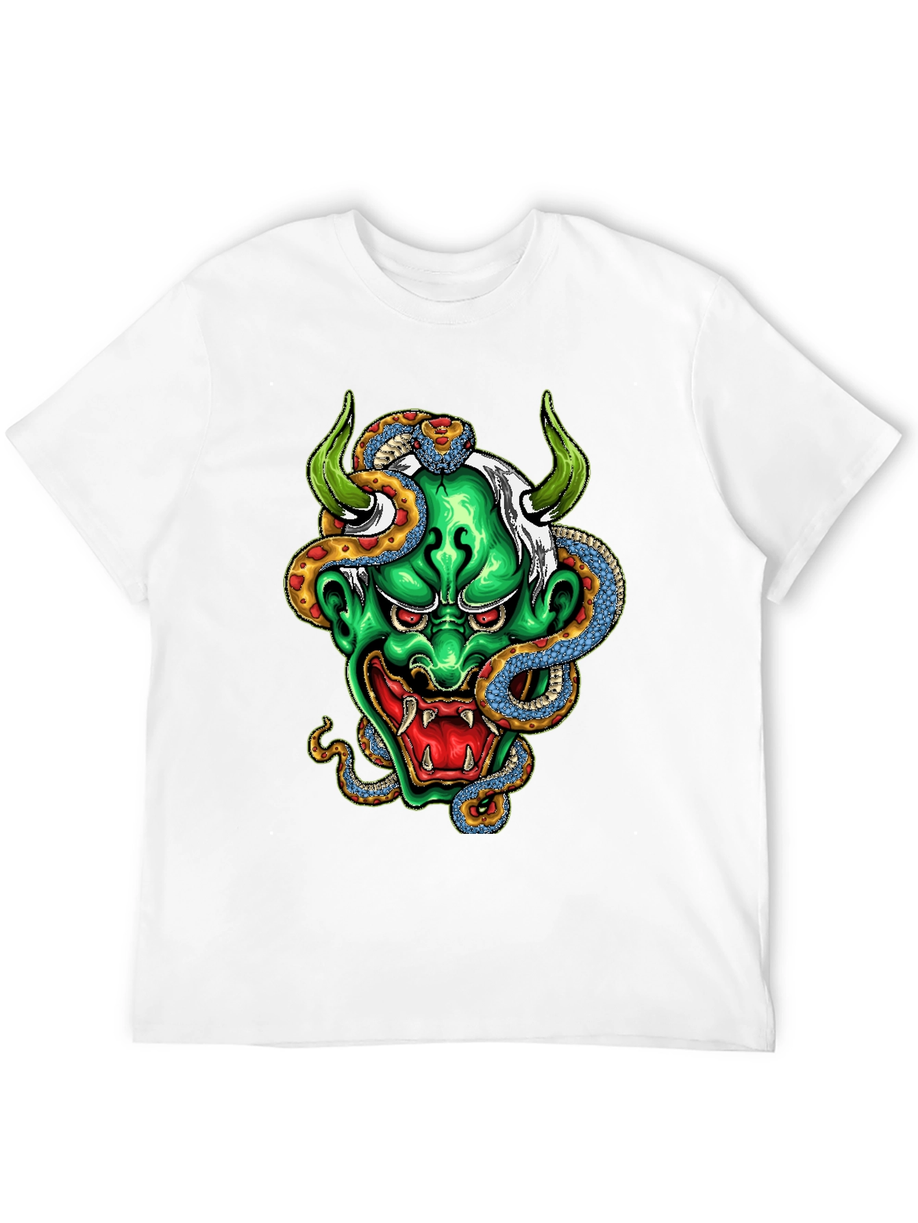 Black Men's Graphic Tee - Oni Mask & Snake view 12