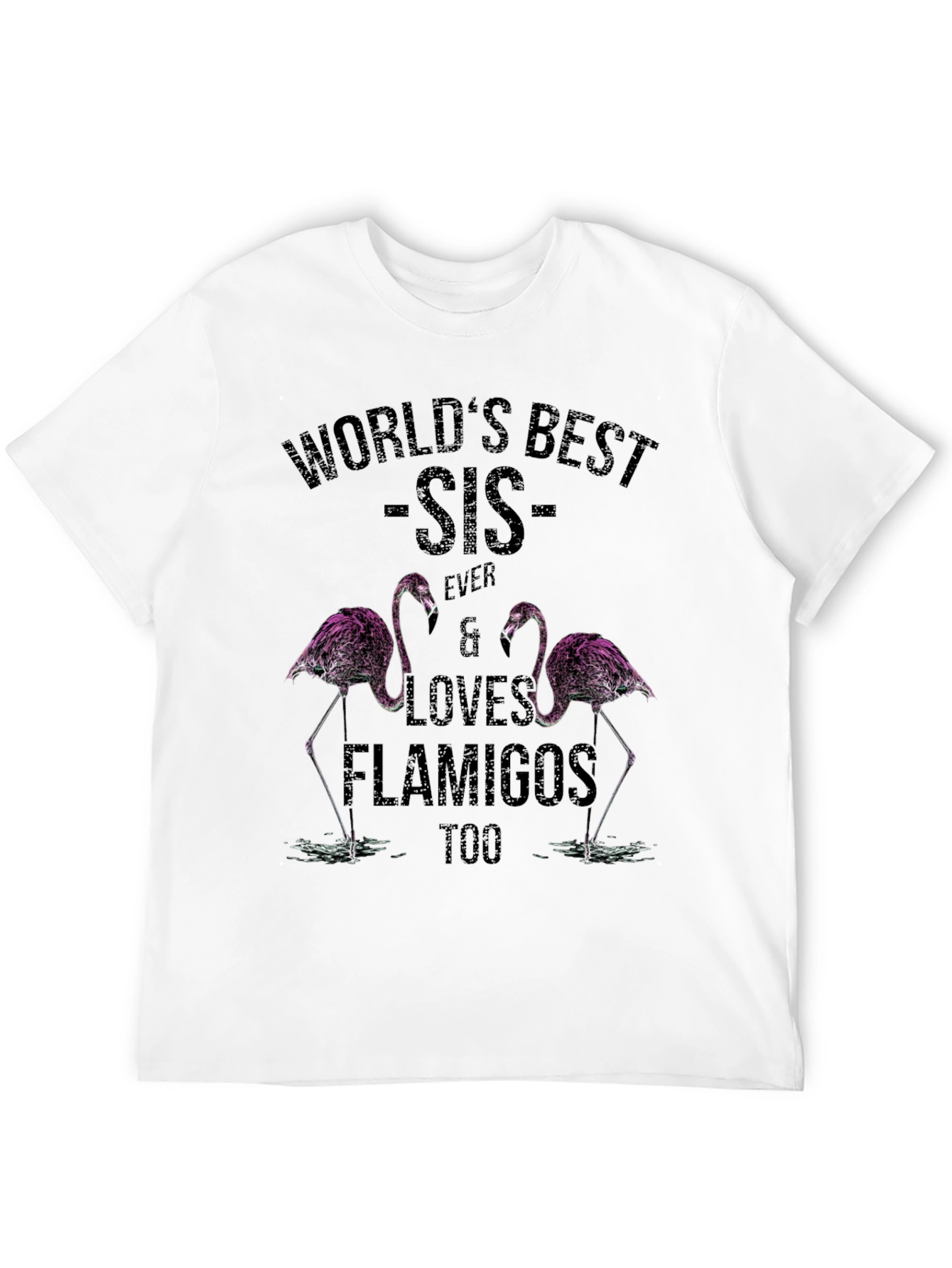 Black World's Best Sis Flamingo T-Shirt view 12