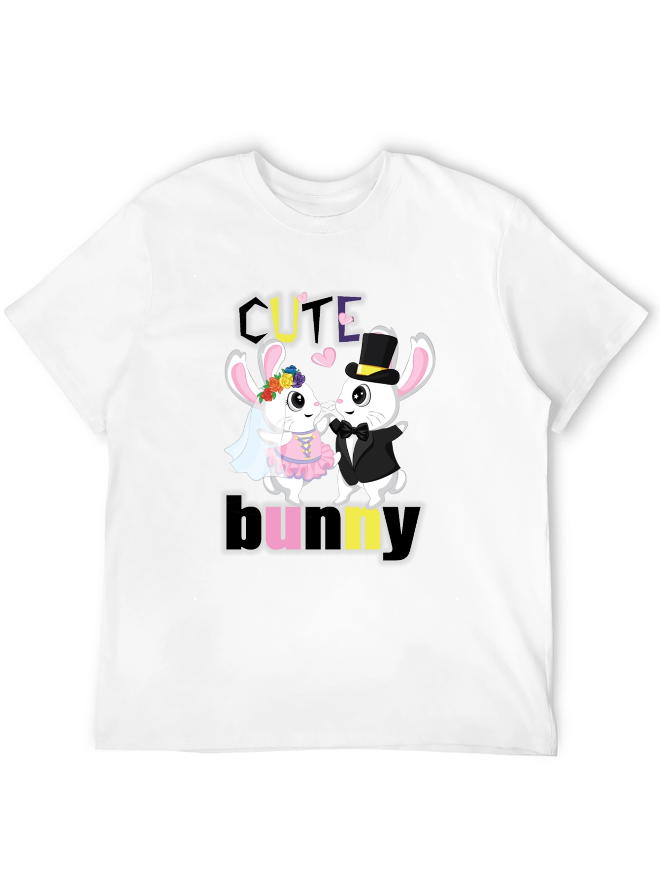 Black Cute Bunny Couple Graphic T-Shirt view 12