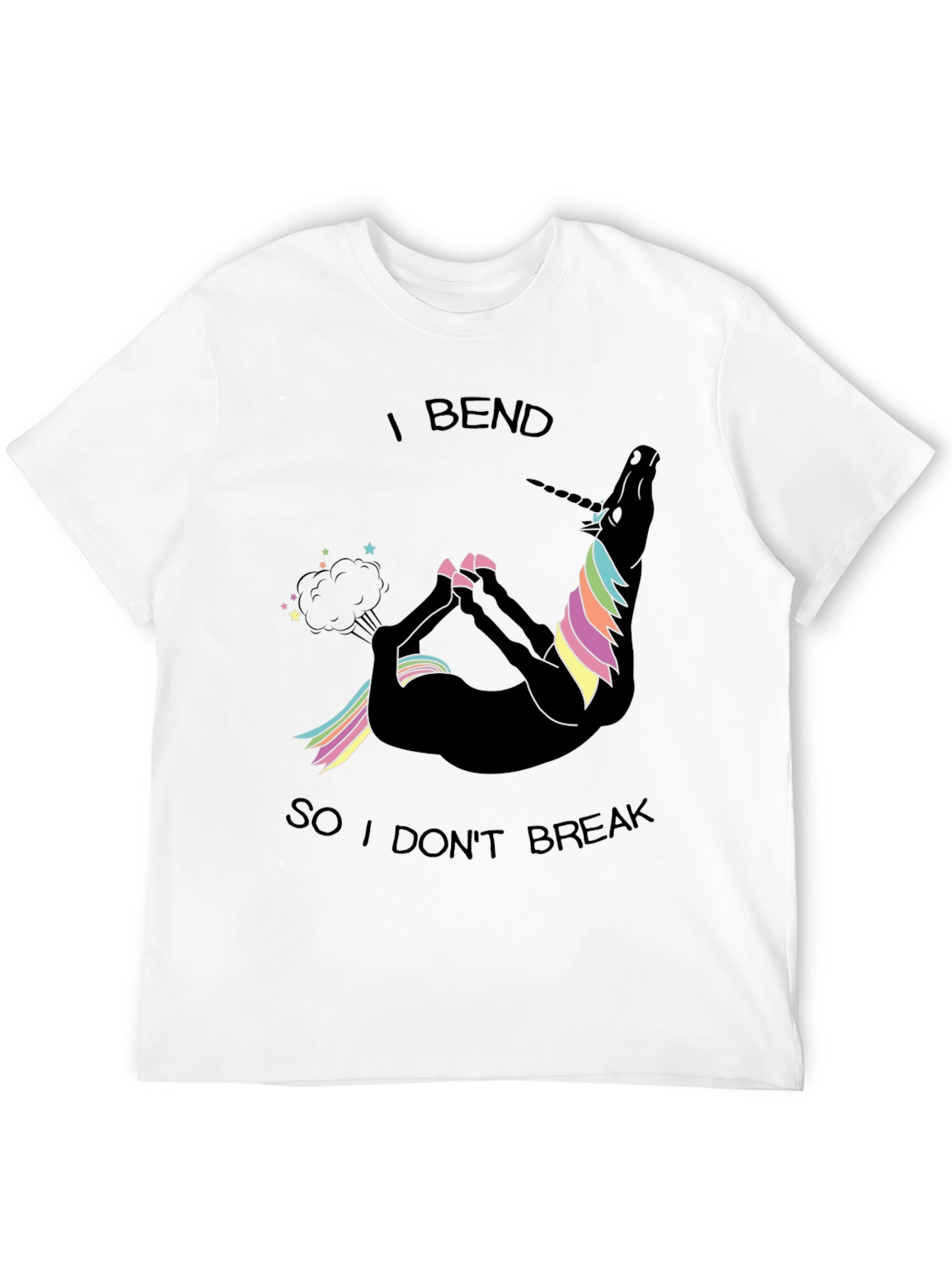 Black Funny Unicorn Yoga T-Shirt - I Bend So I Don't Break view 12