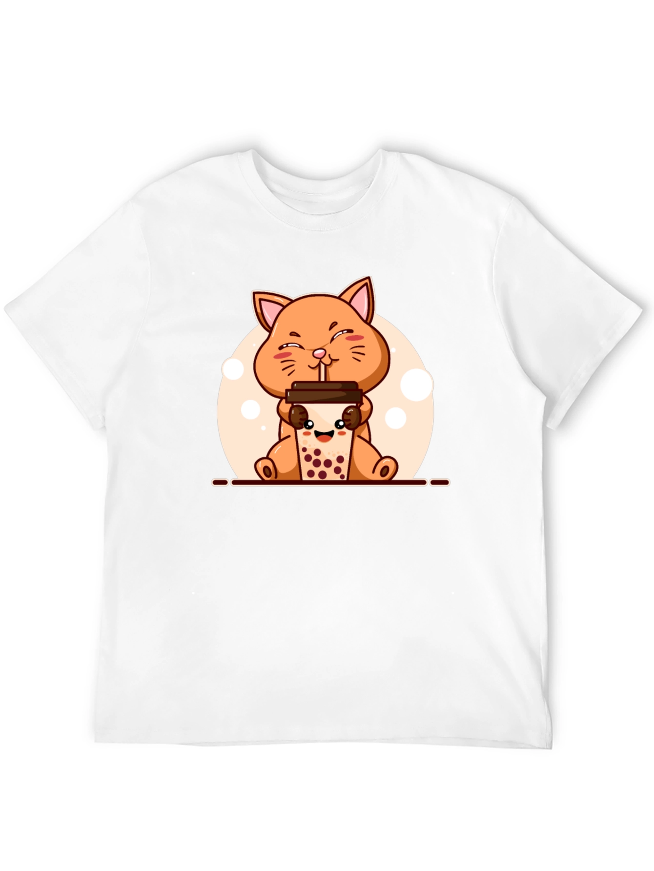 Black Cute Cat Boba Tea Graphic T-Shirt - Unisex view 12