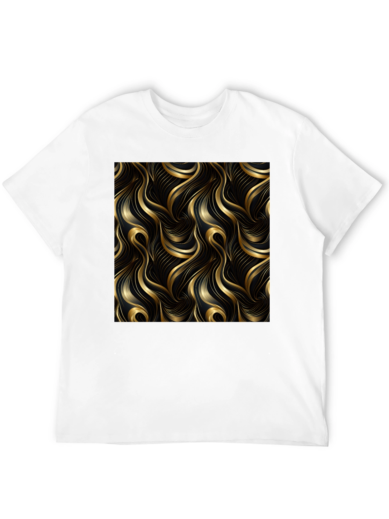 Elegant Black T-Shirt with Gold Wave Design - 12