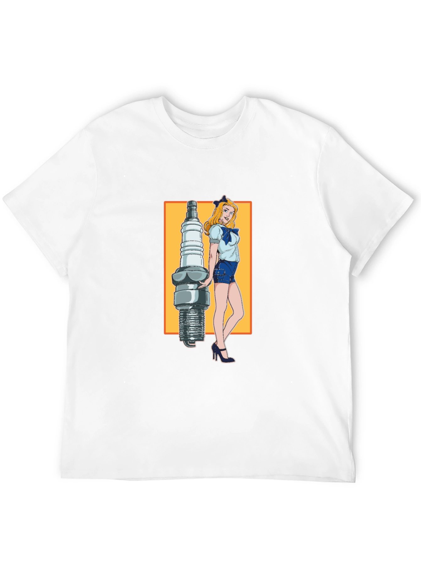 Black Cartoon Spark Plug Girl Black T-Shirt view 12