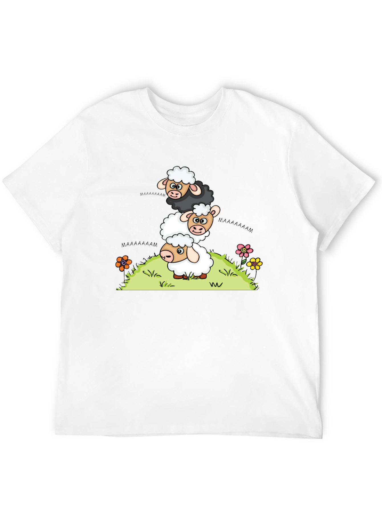 Black Stacked Sheep Cartoon T-Shirt view 12