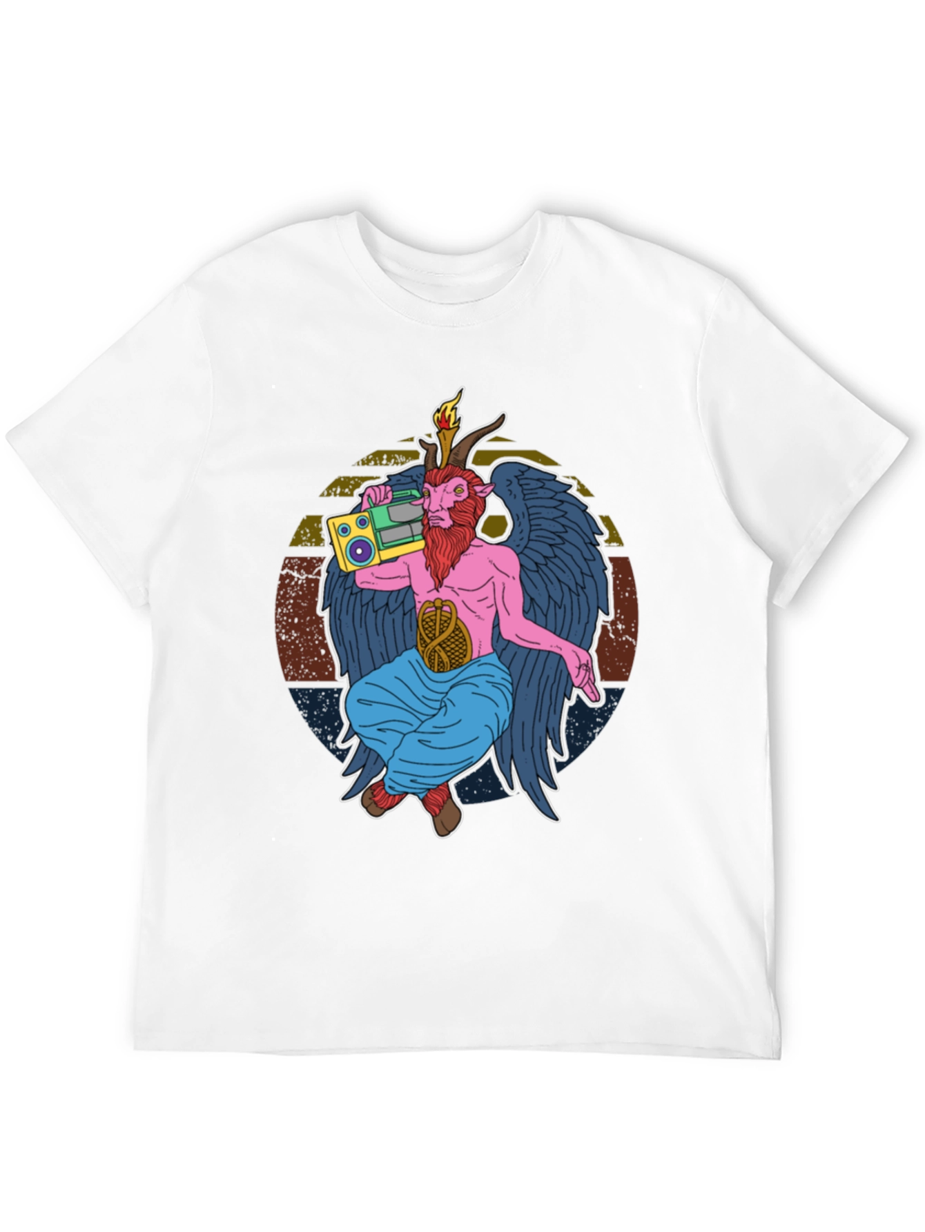 Black Retro Boombox Baphomet Graphic T-Shirt view 12