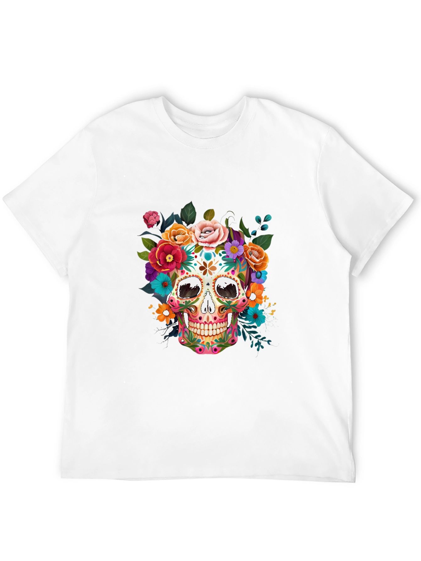 Black Floral Sugar Skull Graphic Tee - Dia de los Muertos view 12