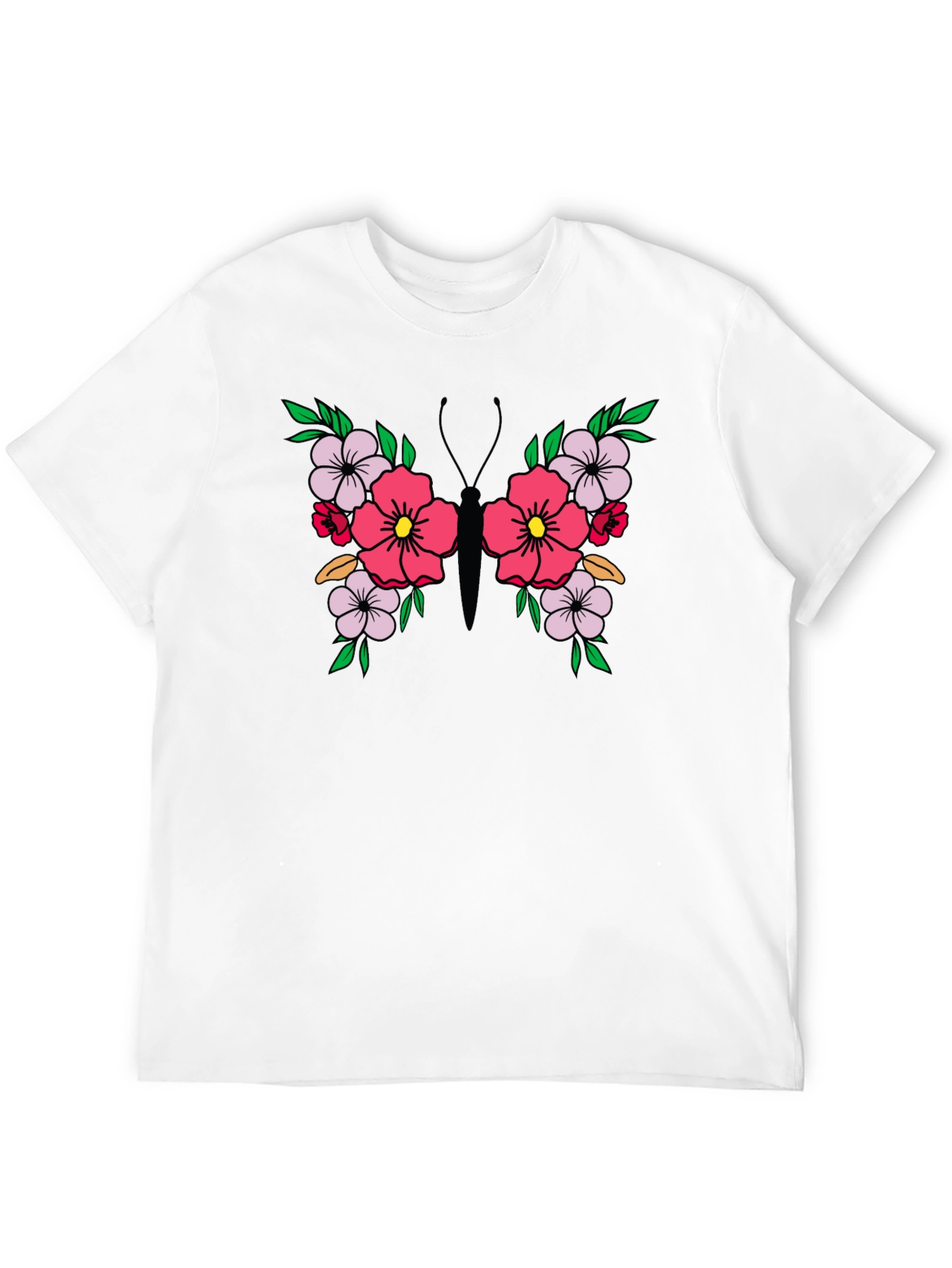 Black Floral Butterfly Graphic Tee - Black Unisex T-Shirt view 12