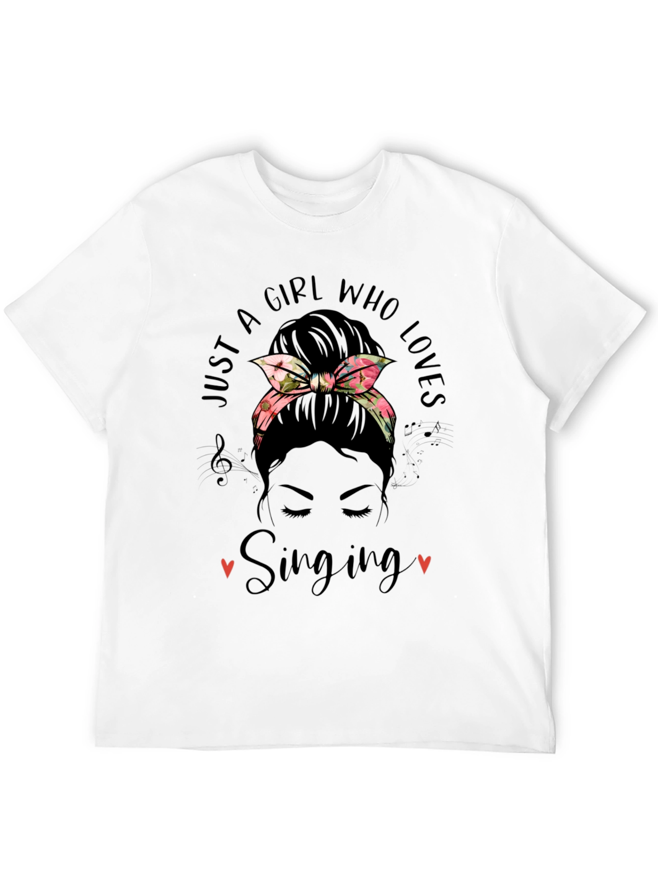 Black Just A Girl Who Loves Singing Messy Bun T-Shirt view 12