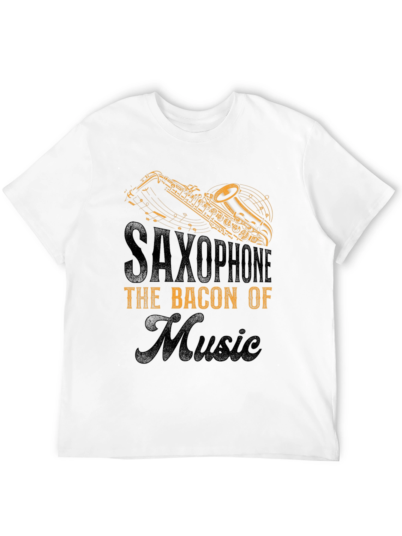 Black Saxophone Bacon of Music T-Shirt view 12
