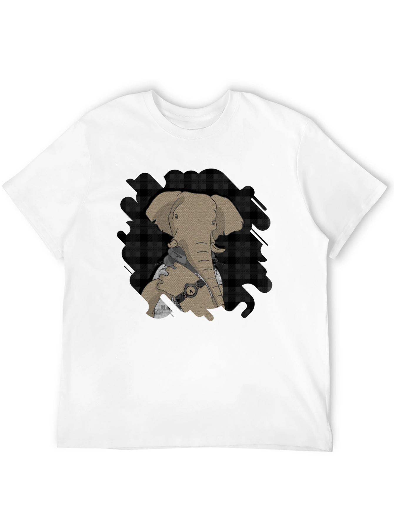 Black Elephant Graphic Tee - Stylish Plaid Accent view 12