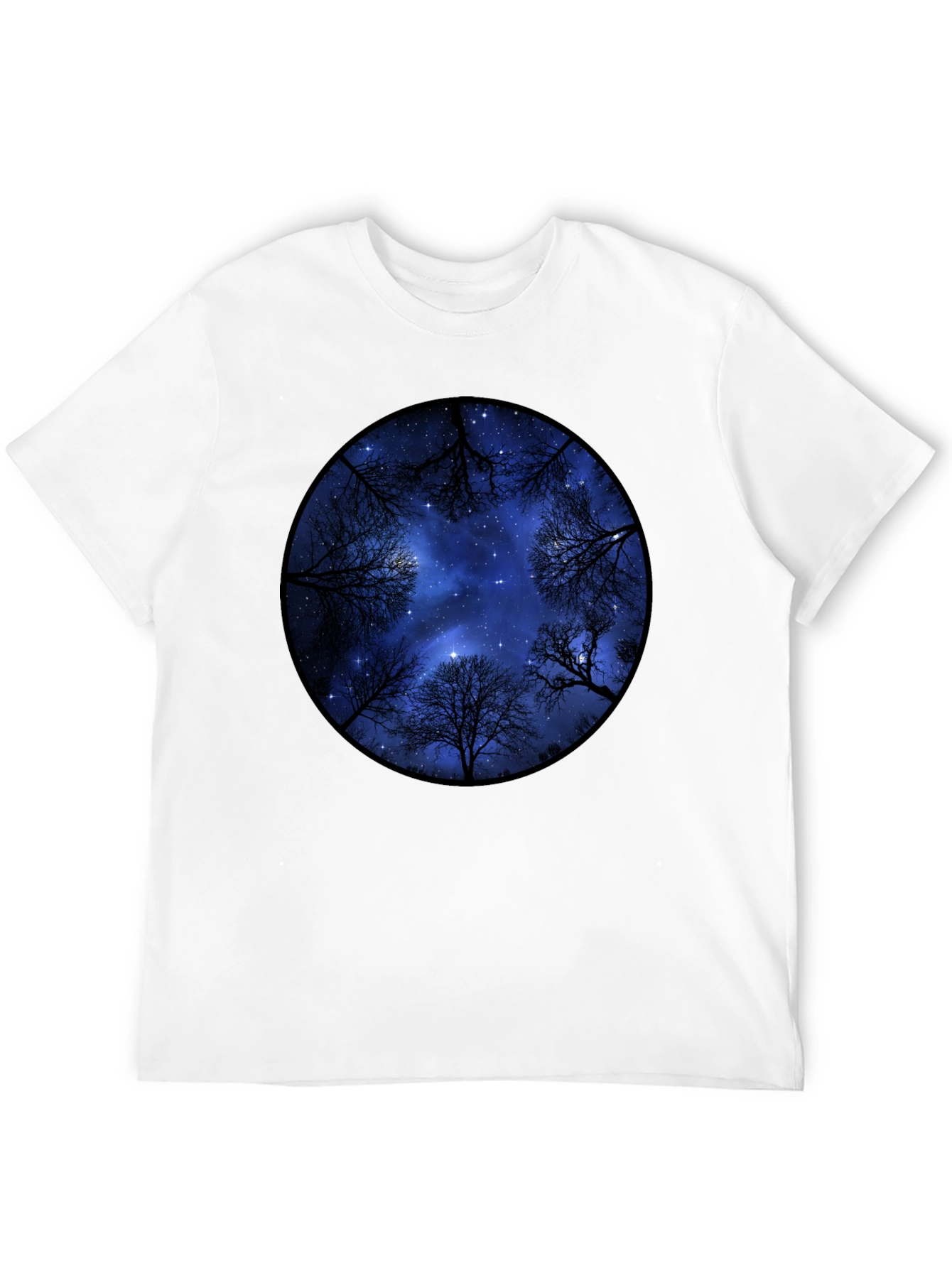 Black Starry Sky Trees Graphic Tee - Black Cotton Blend view 12
