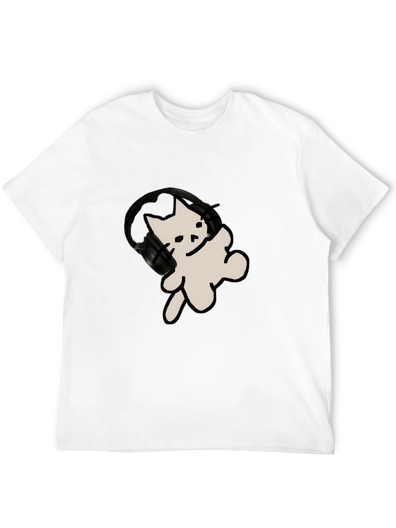 Black Cool Cat T-Shirt with Headphones view 12