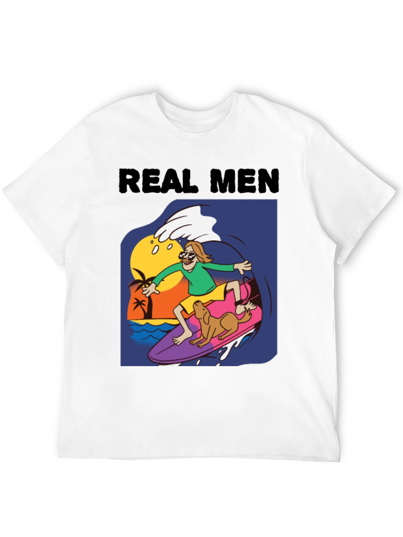 Black Real Men Surf Tee - Novelty Cartoon Graphic T-Shirt view 12