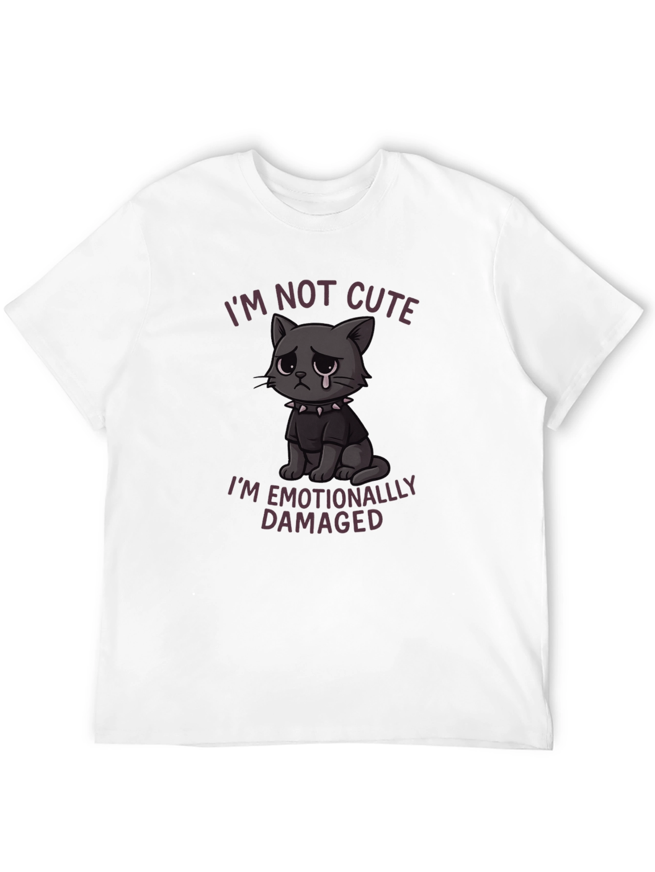 Black Emotionally Damaged Cat Graphic T-Shirt view 12