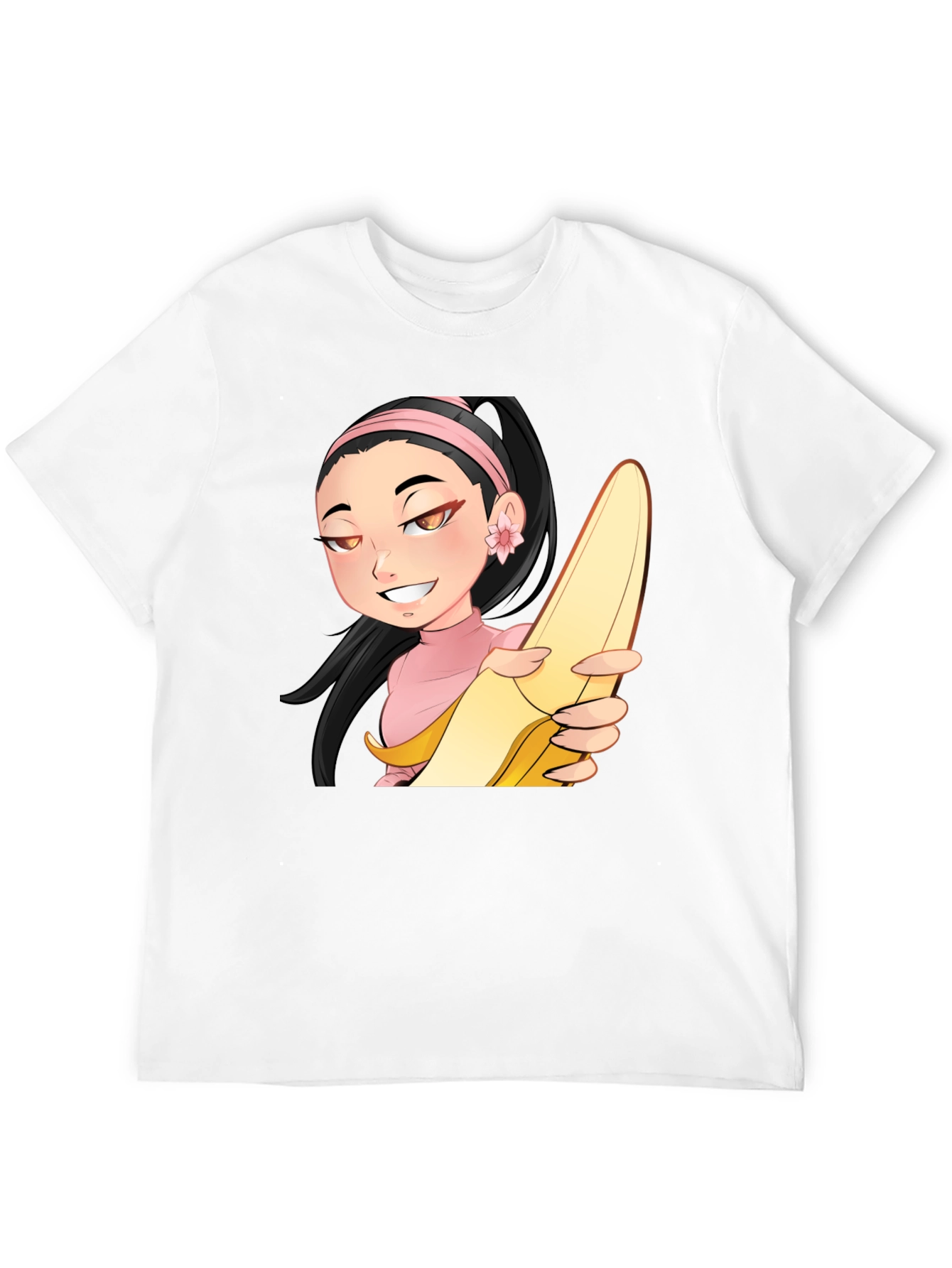 Black Anime Girl with Banana Black T-Shirt view 12