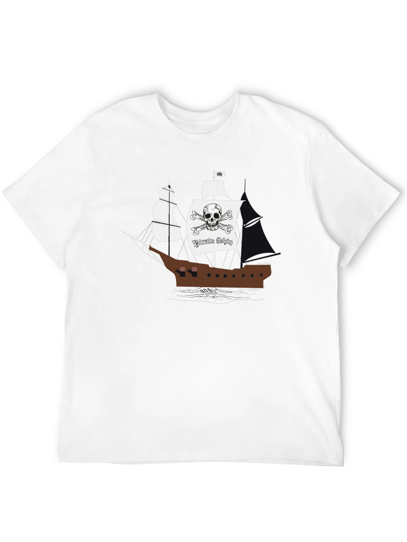 Pirate Ship Graphic T-Shirt - Black Cotton Tee - 12
