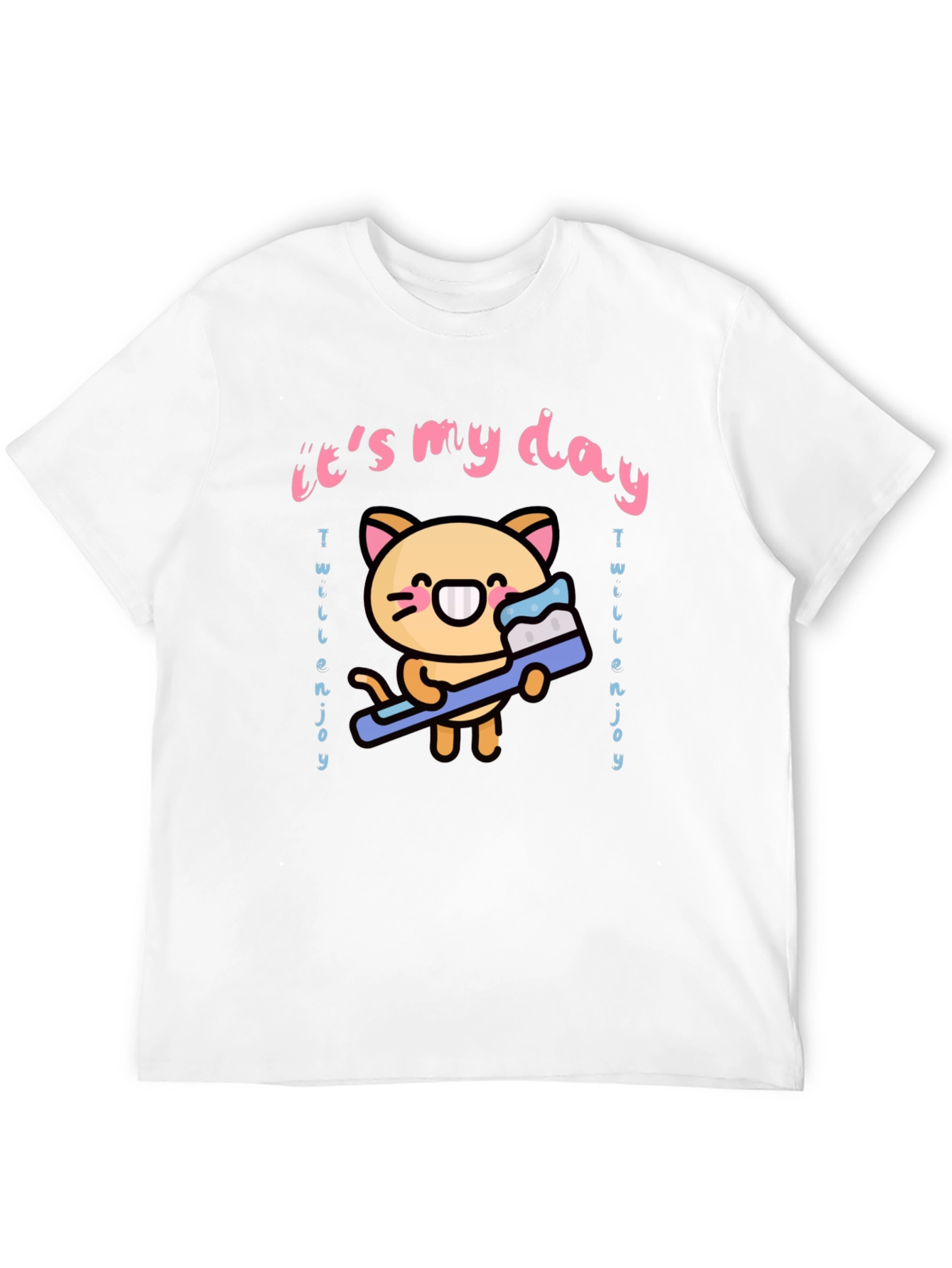 Black Cute Cartoon Cat & Toothbrush Graphic Tee view 12