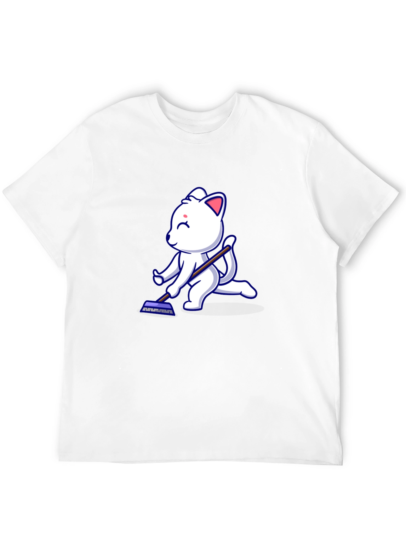 Black Cute Cat Cleaning T-Shirt - Black Cotton Tee view 12